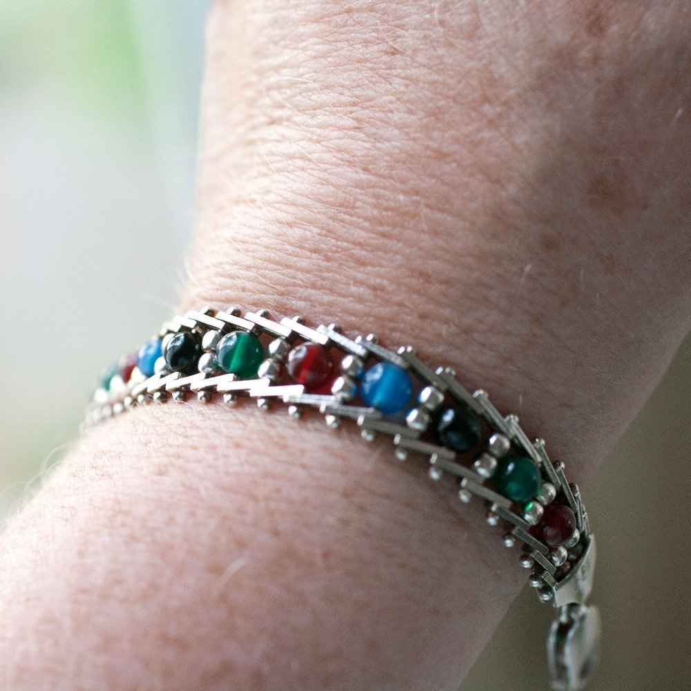 Italy Milor Sterling + Semi precious Bead Bracelet